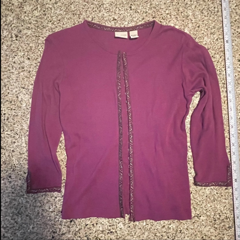 NWOT Crossroads Purple Hook & latch Shirt Flower Jacquard Ribbon Trim Bo…